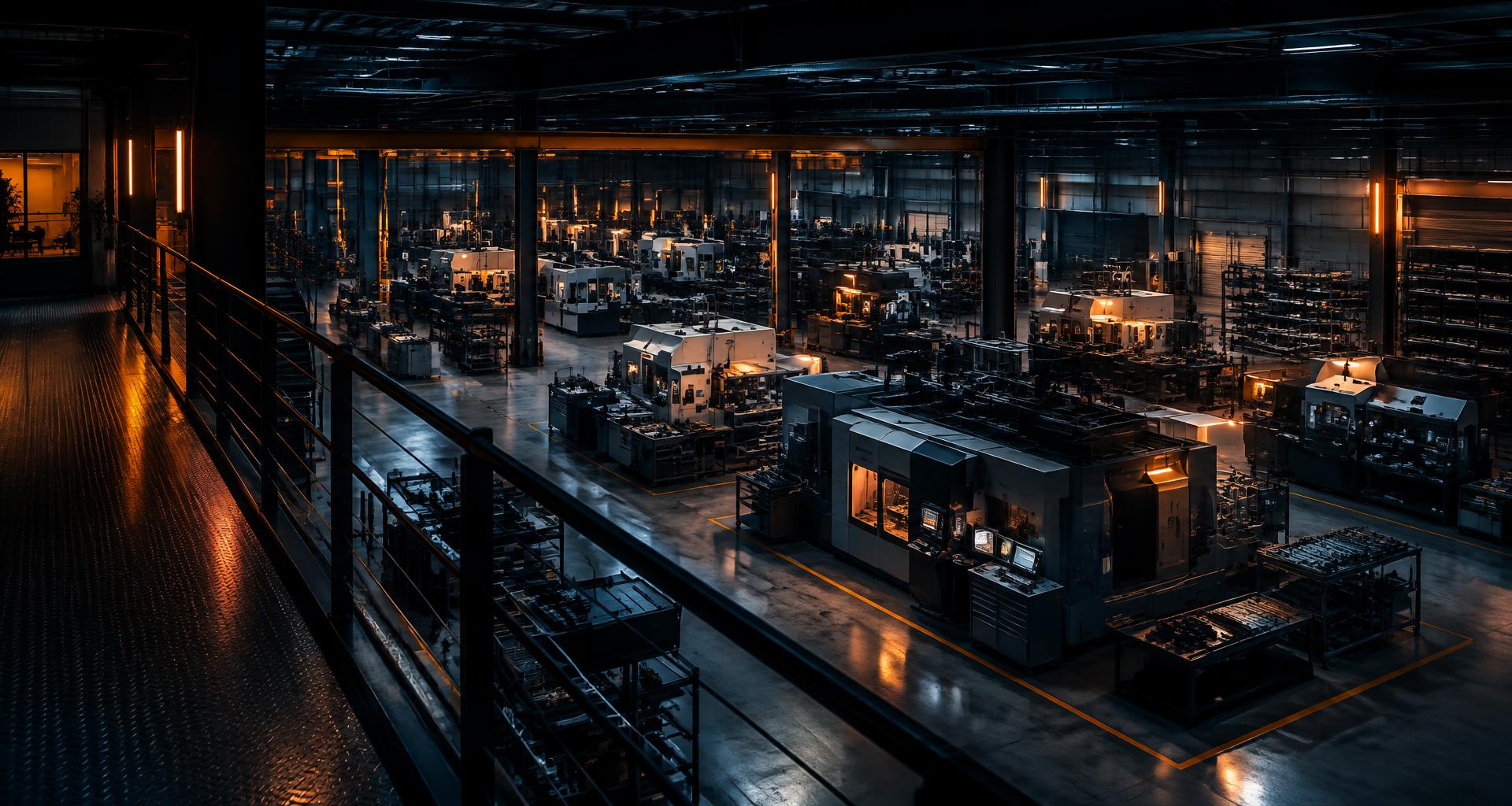 Elevated view over a modern industrial manufacturing floor